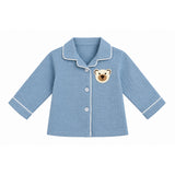 COLLAR NECK DOUBLE LAYER CRUSH MUSLIN NIGHTSUIT - BLUE