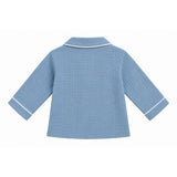 COLLAR NECK DOUBLE LAYER CRUSH MUSLIN NIGHTSUIT - BLUE