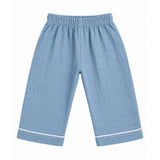 COLLAR NECK DOUBLE LAYER CRUSH MUSLIN NIGHTSUIT - BLUE