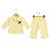 COLLAR NECK DOUBLE LAYER CRUSH MUSLIN NIGHTSUIT - LIGHT YELLOW