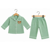 COLLAR NECK DOUBLE LAYER CRUSH MUSLIN NIGHTSUIT - SEA GREEN