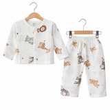 ANIMALS PRINT BUTTON-UP MUSLIN NIGHTSUIT - WHITE