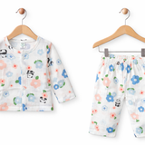 PANDA & FLOWER PRINT BUTTON-UP MUSLIN NIGHTSUIT - WHITE