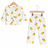 FRUIT PRINT BUTTON-UP MUSLIN NIGHTSUIT - WHITE