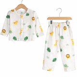ANIMAlS PRINT BUTTON-UP MUSLIN NIGHTSUIT - WHITE