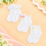 PACK OF 3 FRILL BOW & CHARM DETAILED ANKLE LENGTH SOCKS - WHITE