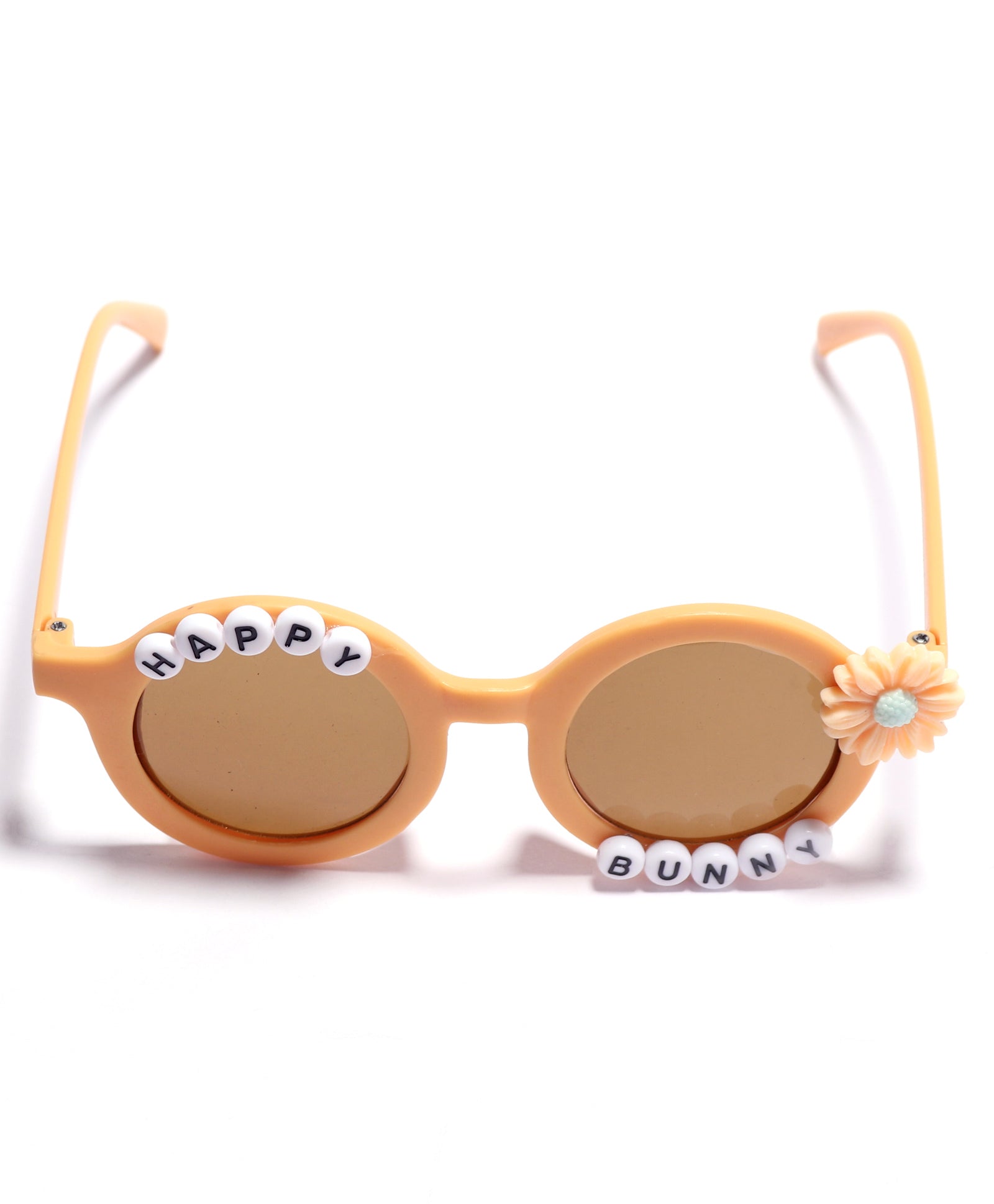 HAPPY BUNNY & FLOWER APPLIQUE ROUND SUNGLASSES - YELLOW