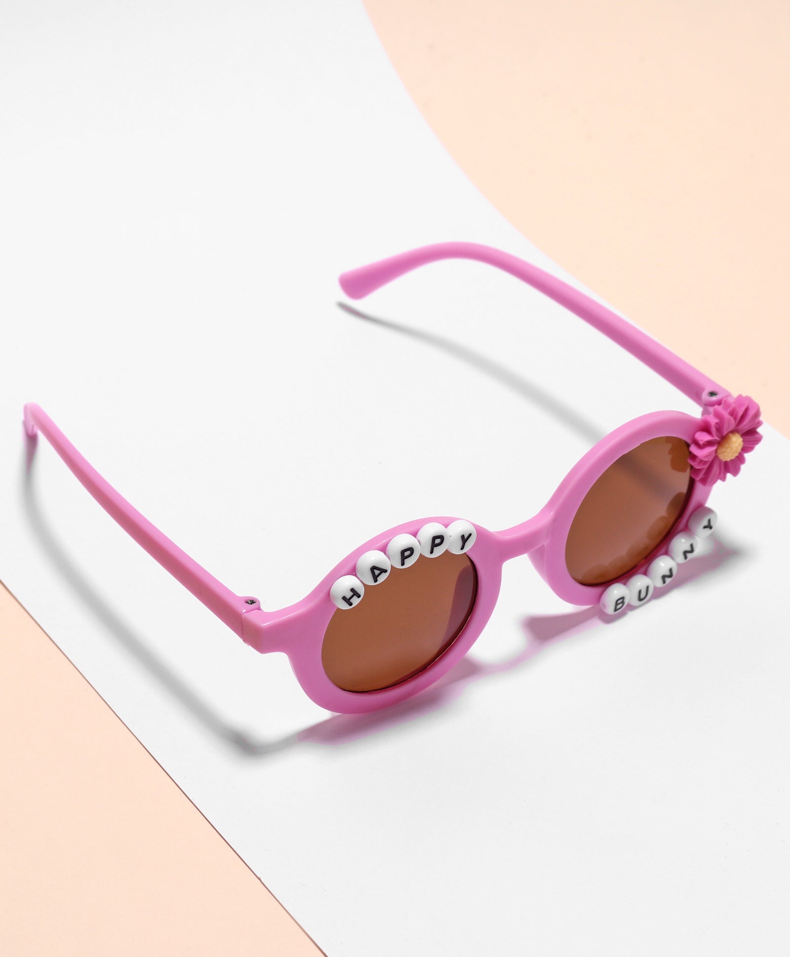 HAPPY BUNNY & FLOWER APPLIQUE ROUND SUNGLASSES - PURPLE