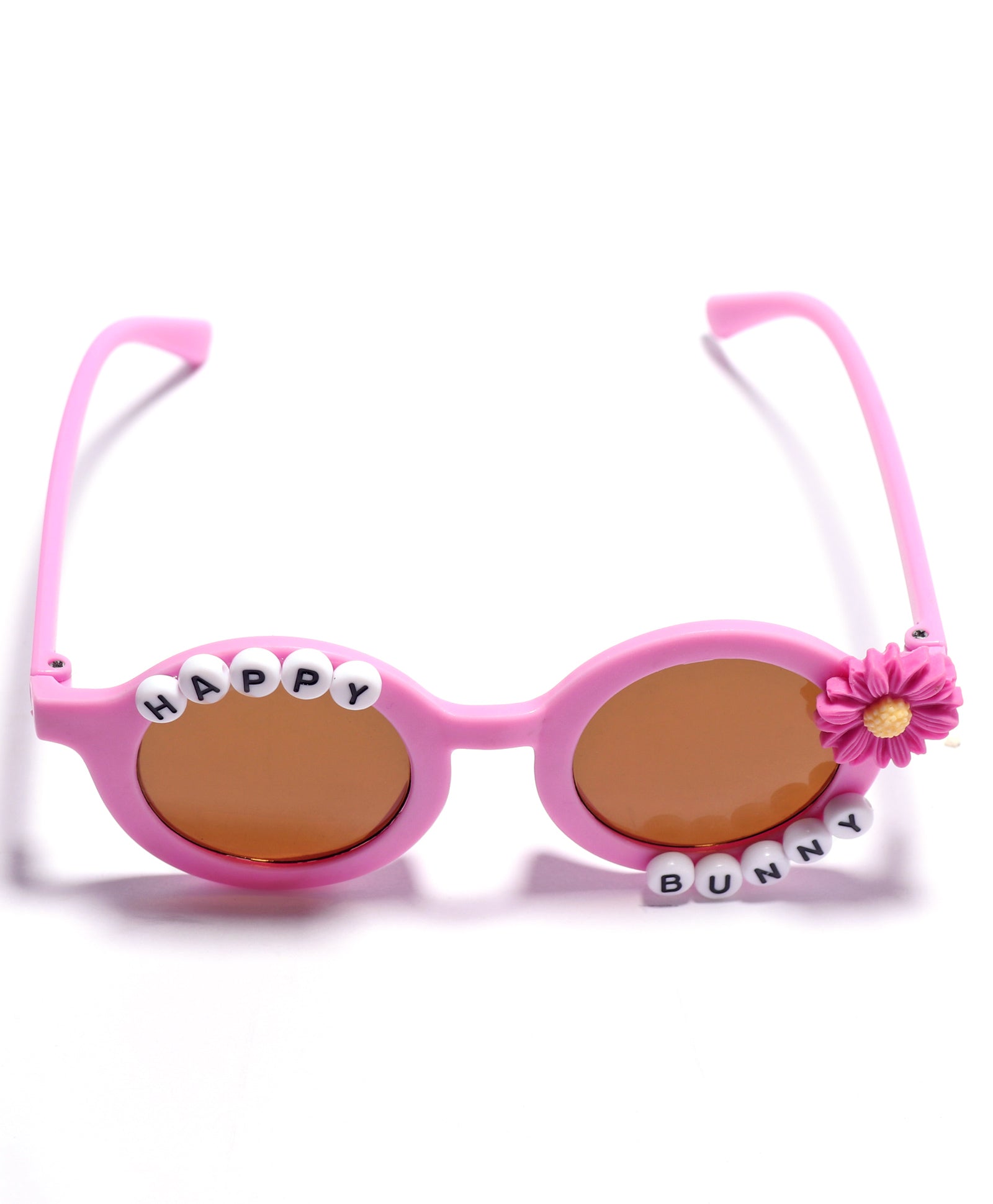 HAPPY BUNNY & FLOWER APPLIQUE ROUND SUNGLASSES - PURPLE