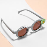 HAPPY BUNNY & FLOWER APPLIQUE ROUND SUNGLASSES - BLUE