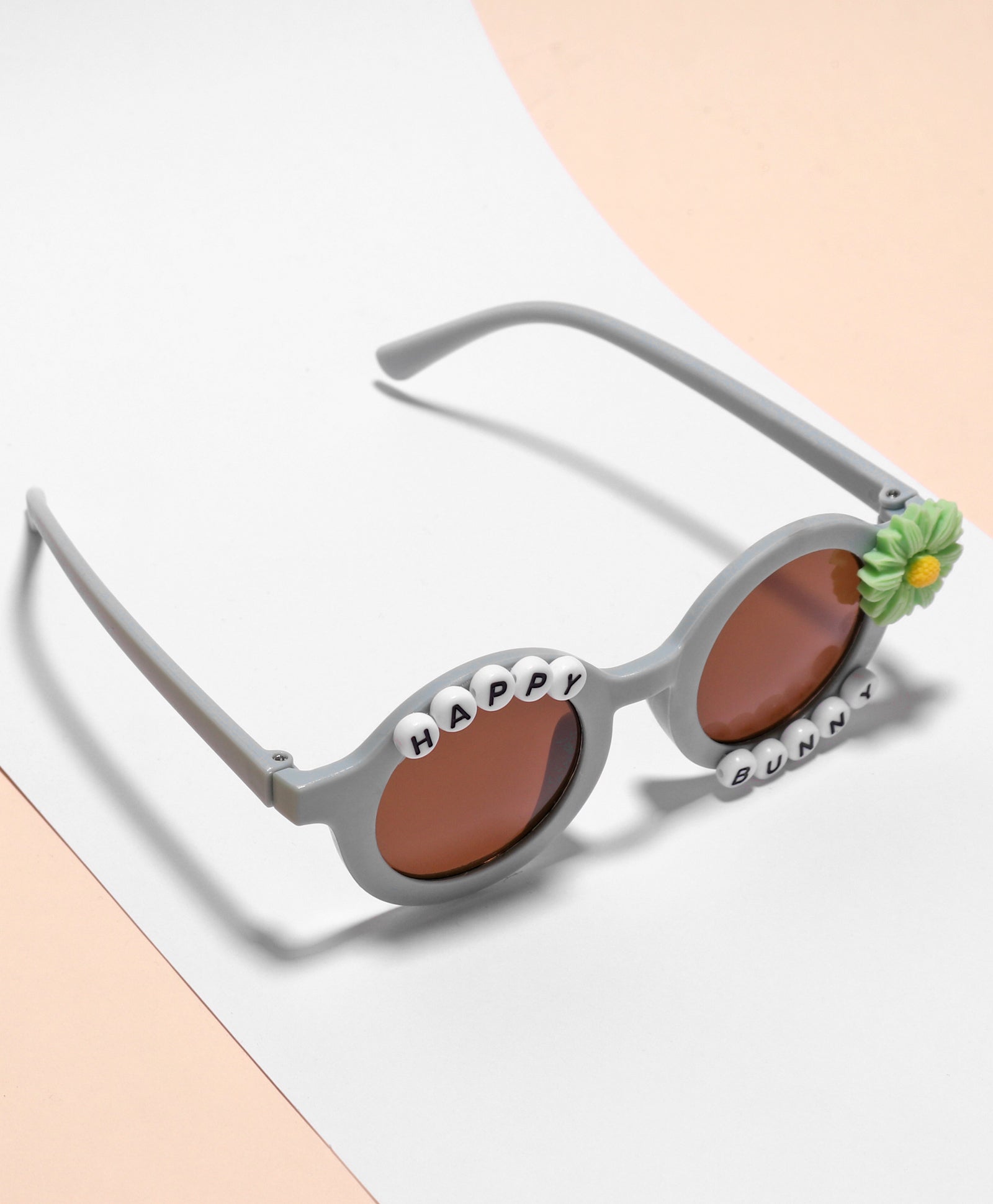 HAPPY BUNNY & FLOWER APPLIQUE ROUND SUNGLASSES - BLUE