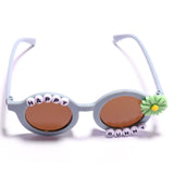 HAPPY BUNNY & FLOWER APPLIQUE ROUND SUNGLASSES - BLUE