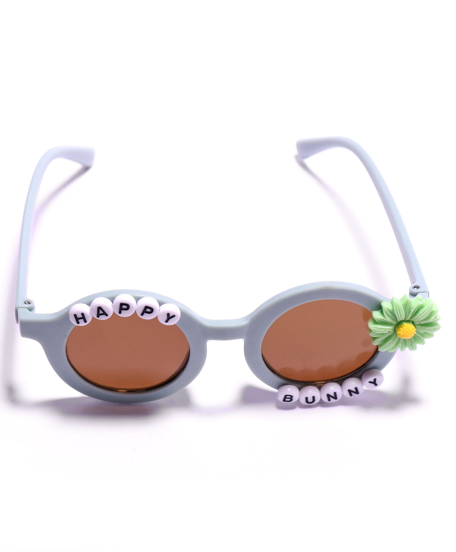 HAPPY BUNNY & FLOWER APPLIQUE ROUND SUNGLASSES - BLUE