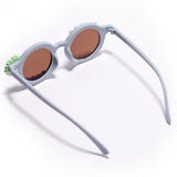 HAPPY BUNNY & FLOWER APPLIQUE ROUND SUNGLASSES - BLUE