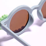 HAPPY BUNNY & FLOWER APPLIQUE ROUND SUNGLASSES - BLUE