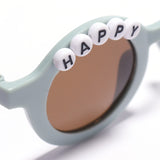 HAPPY BUNNY & FLOWER APPLIQUE ROUND SUNGLASSES - BLUE