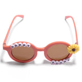 HAPPY BUNNY & FLOWER APPLIQUE ROUND SUNGLASSES - BROWN