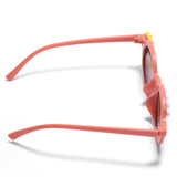 HAPPY BUNNY & FLOWER APPLIQUE ROUND SUNGLASSES - BROWN
