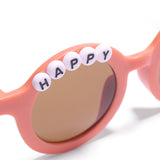 HAPPY BUNNY & FLOWER APPLIQUE ROUND SUNGLASSES - BROWN