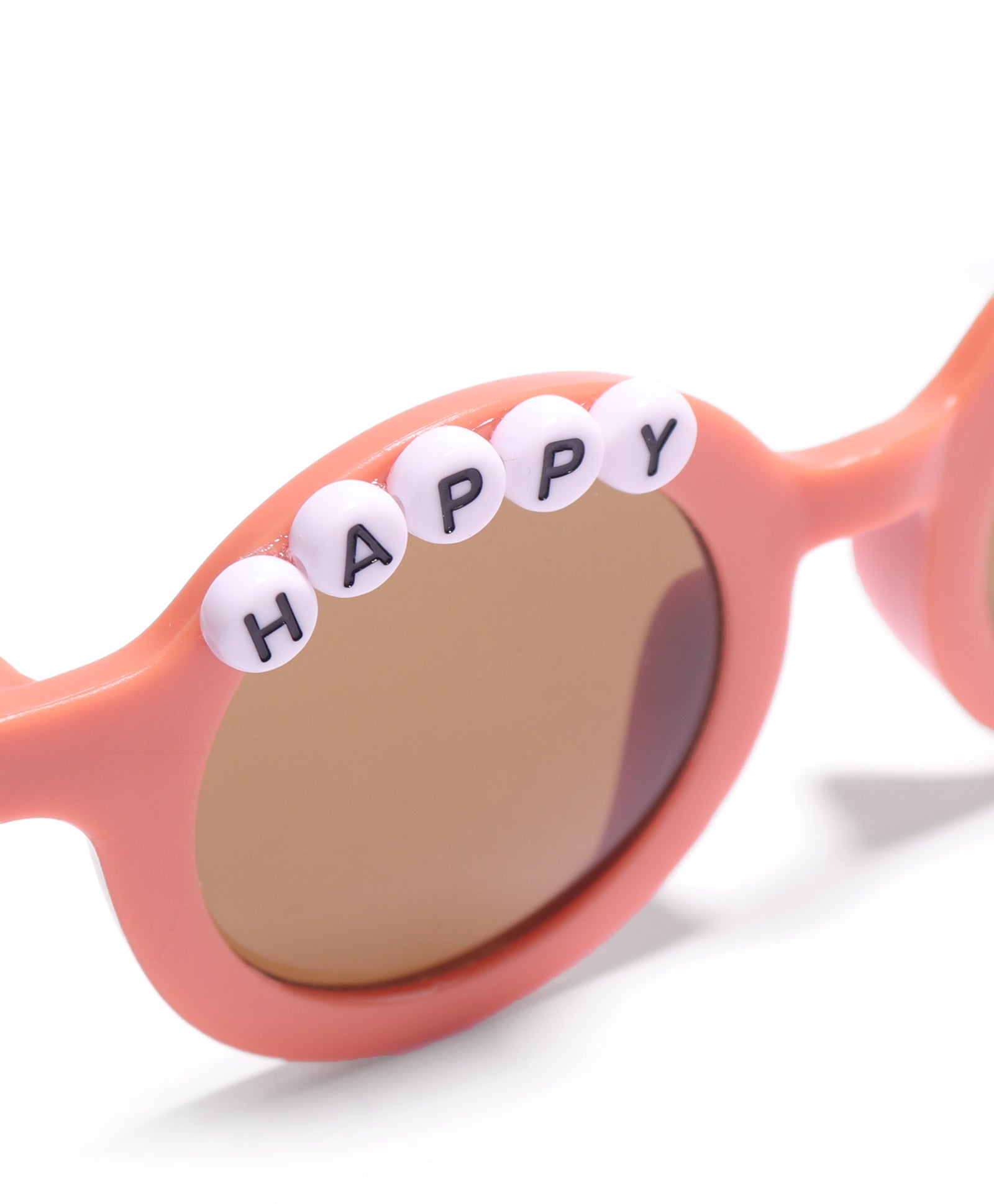 HAPPY BUNNY & FLOWER APPLIQUE ROUND SUNGLASSES - BROWN