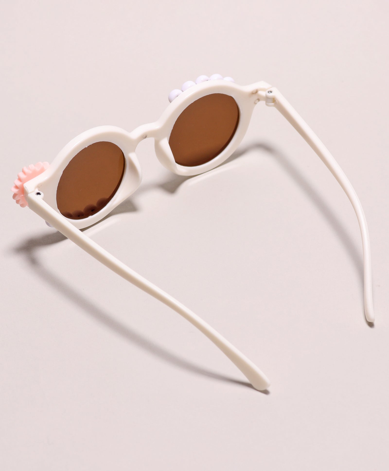 HAPPY BUNNY & FLOWER APPLIQUE ROUND SUNGLASSES - WHITE