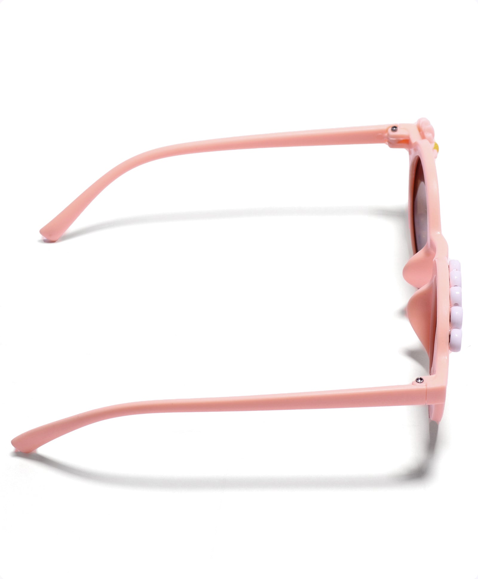 HAPPY BUNNY & FLOWER APPLIQUE ROUND SUNGLASSES - PEACH