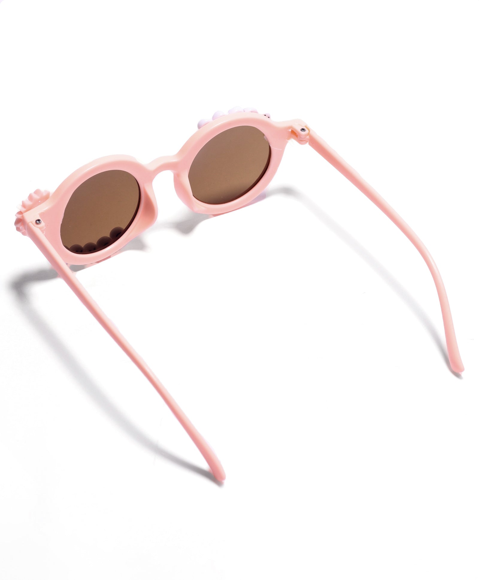 HAPPY BUNNY & FLOWER APPLIQUE ROUND SUNGLASSES - PEACH