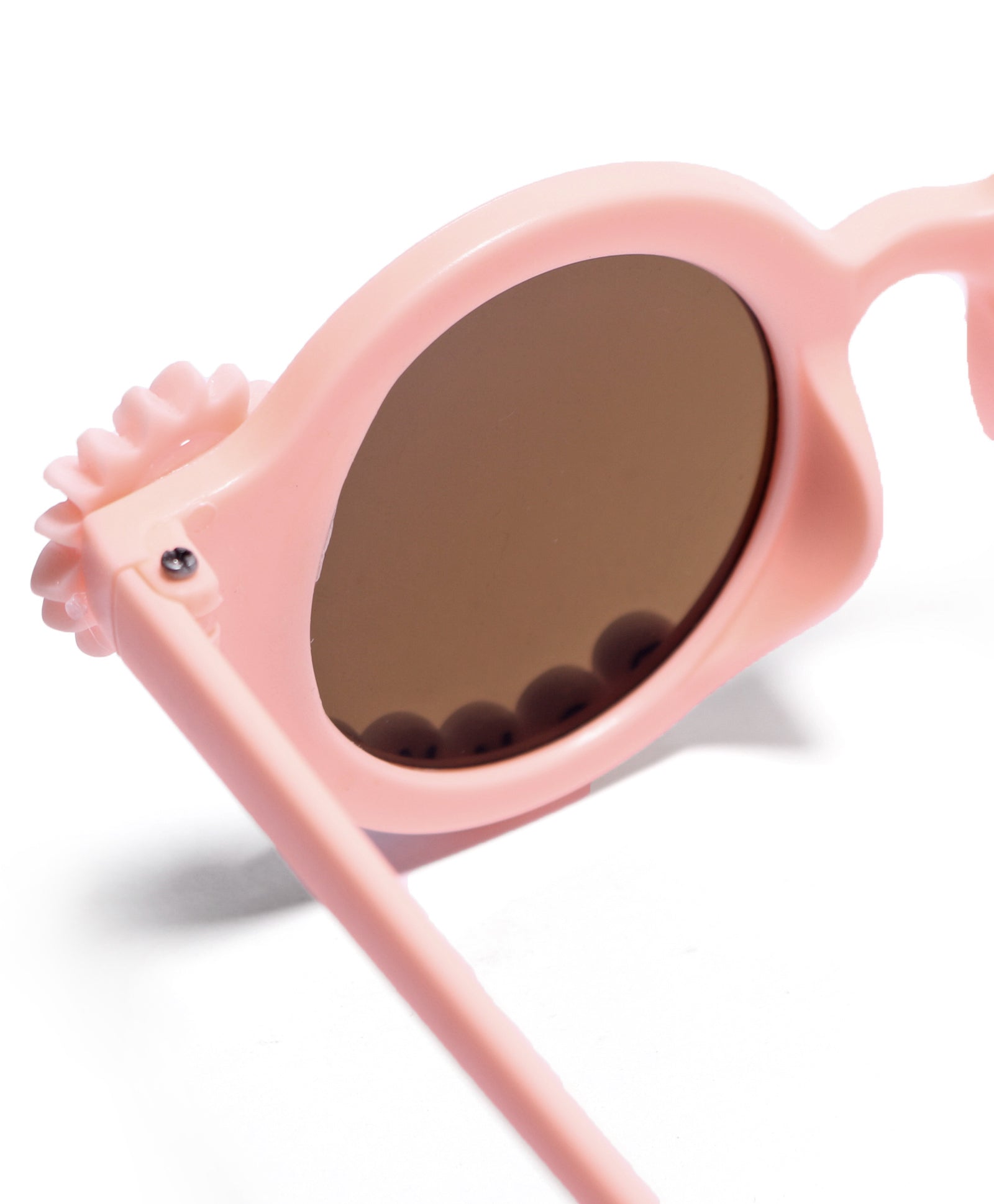 HAPPY BUNNY & FLOWER APPLIQUE ROUND SUNGLASSES - PEACH