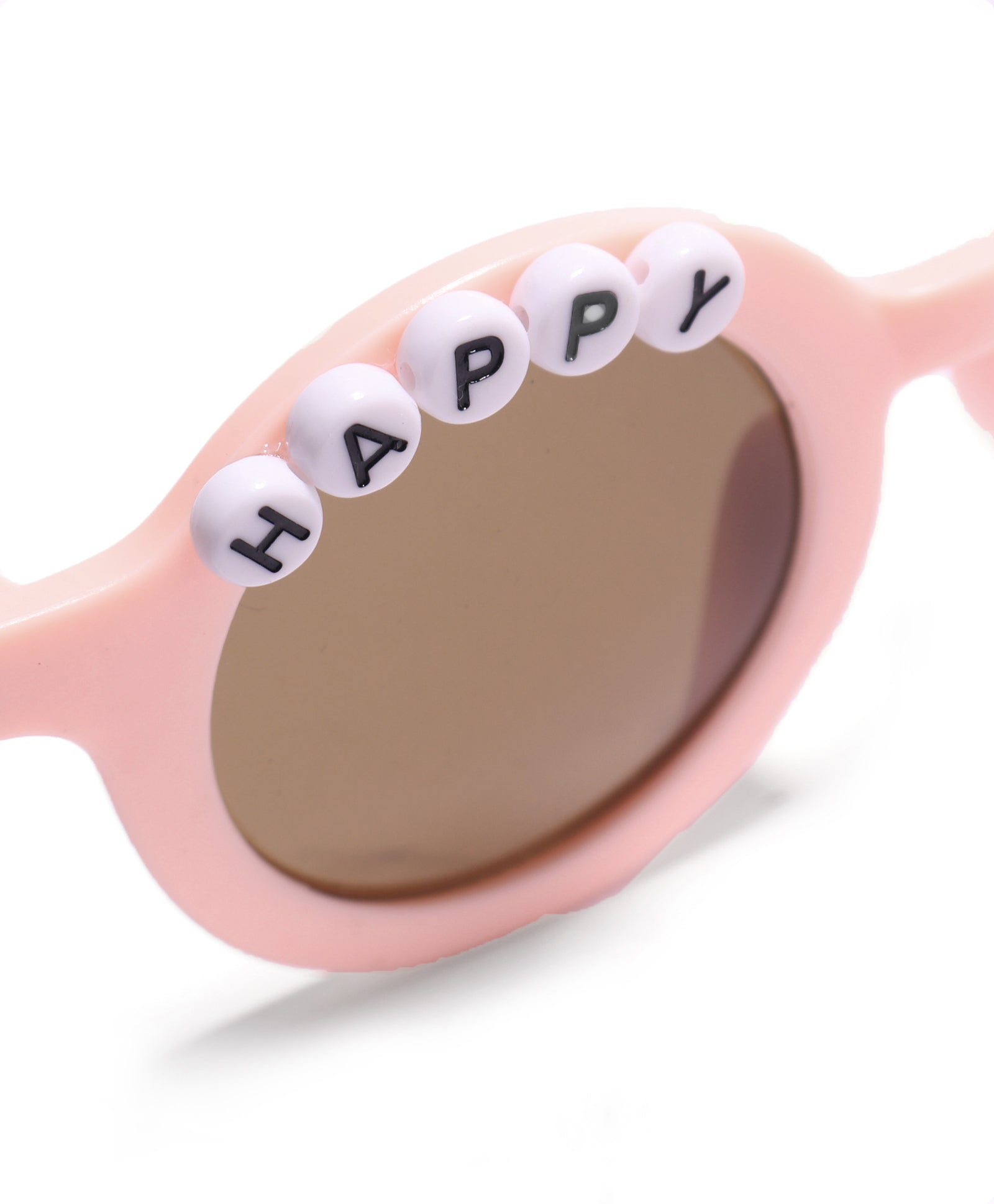 HAPPY BUNNY & FLOWER APPLIQUE ROUND SUNGLASSES - PEACH