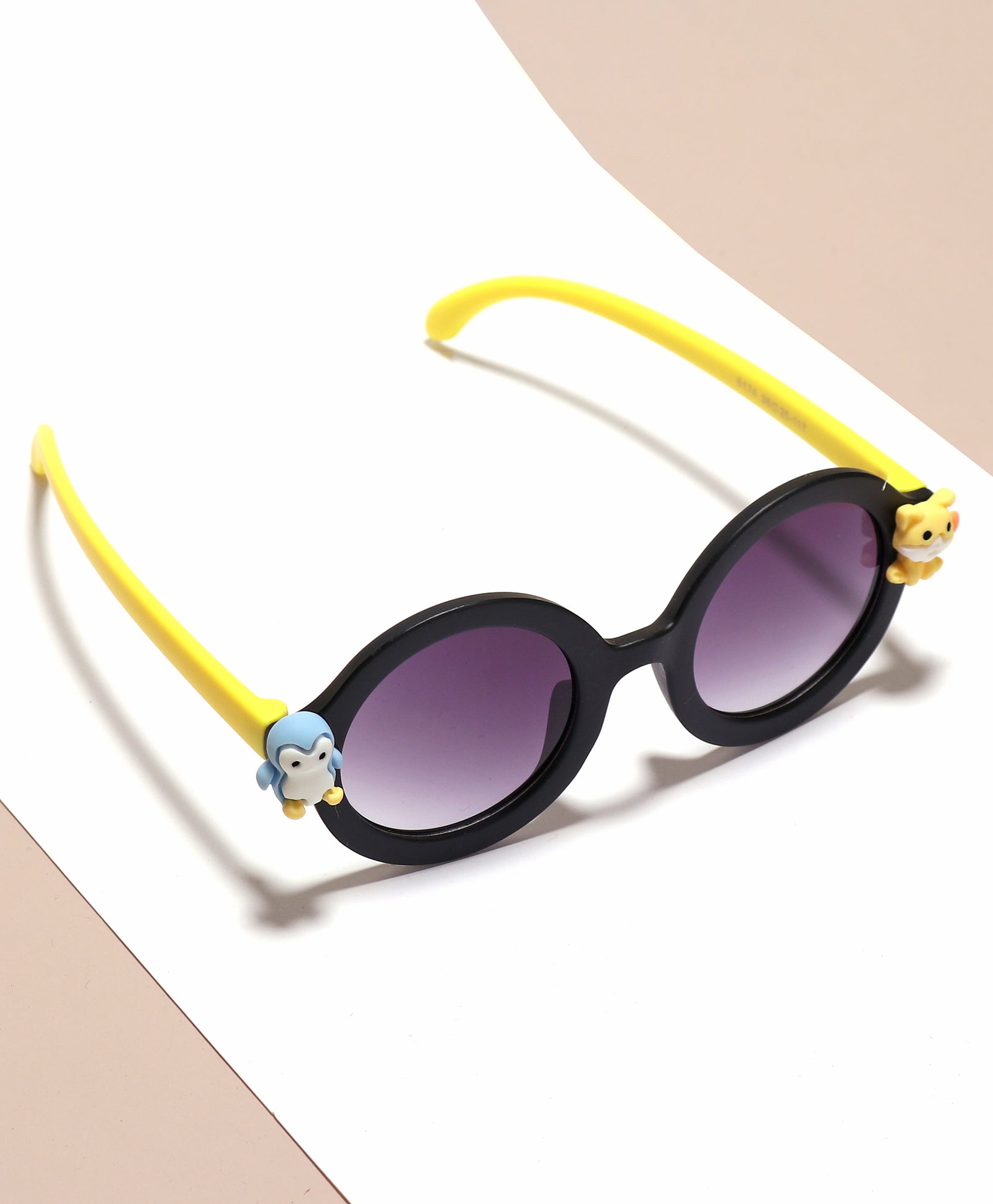 CARTOON APPLIQUE ROUND SUNGLASSES - BLACK