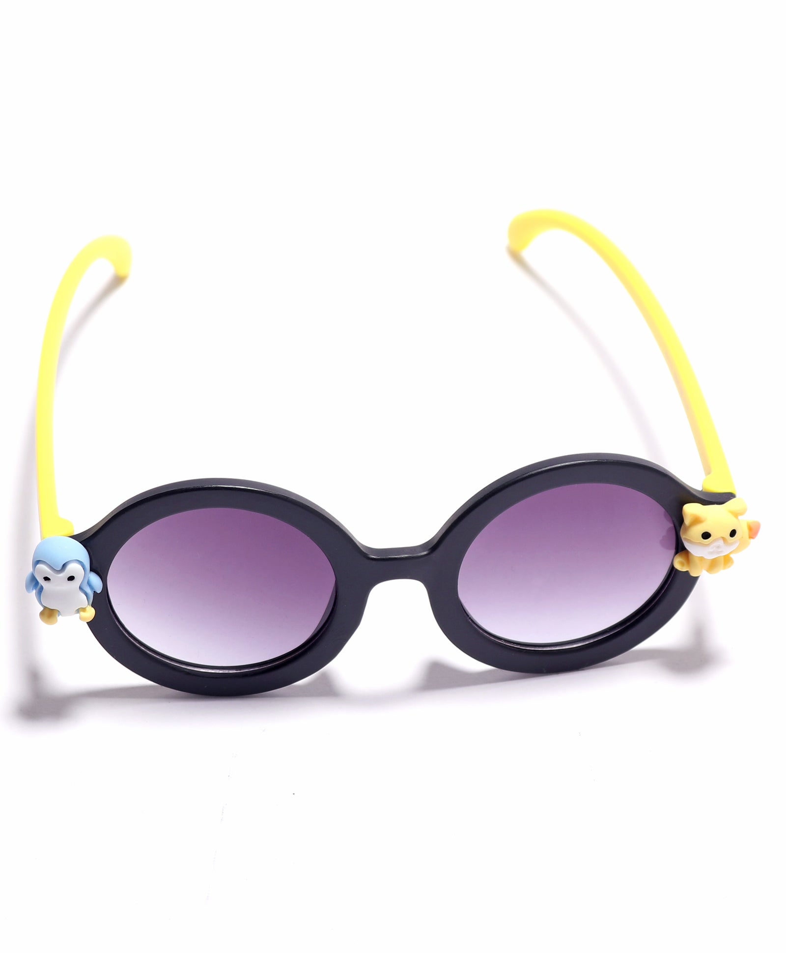 CARTOON APPLIQUE ROUND SUNGLASSES - BLACK