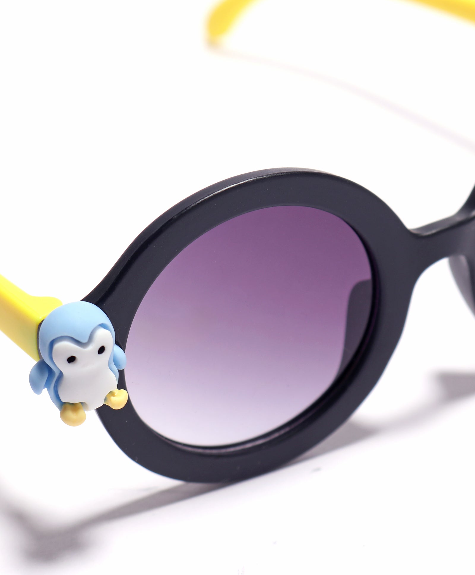 CARTOON APPLIQUE ROUND SUNGLASSES - BLACK