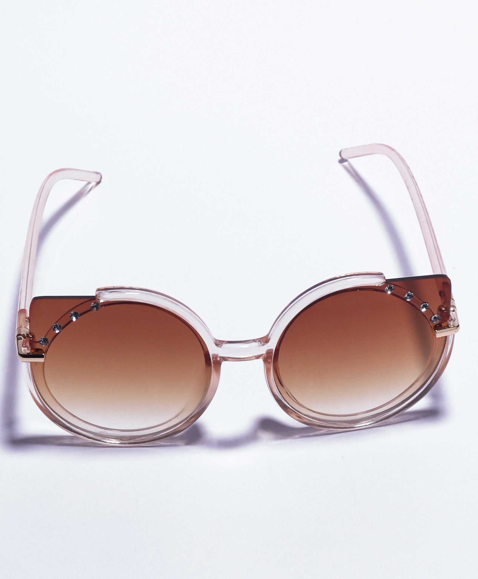 BEADS EMBELLISHED SUNGLASSES - BROWN