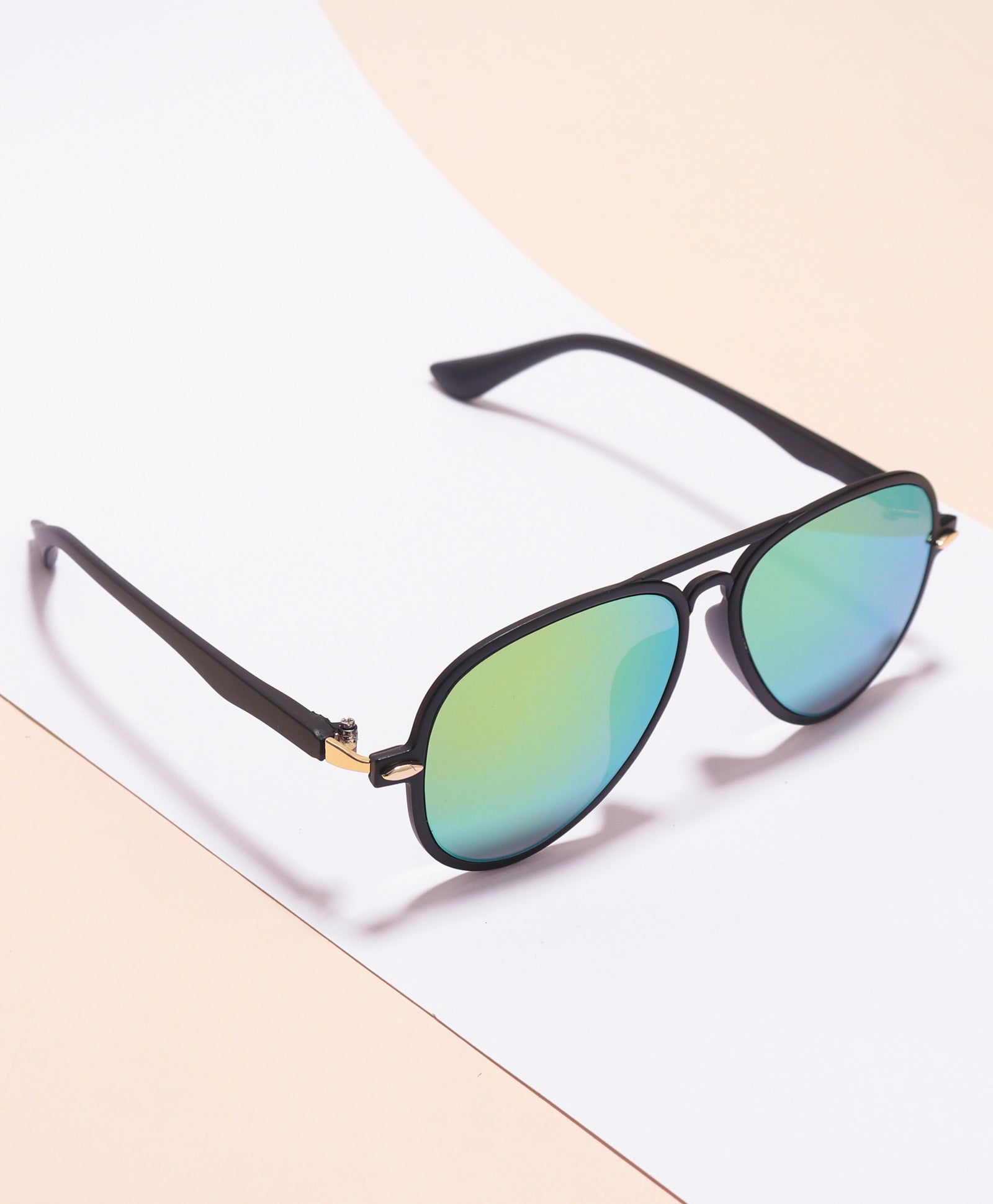 AVIATOR SHAPE MIRRORED SUNGLASSES - GREEN