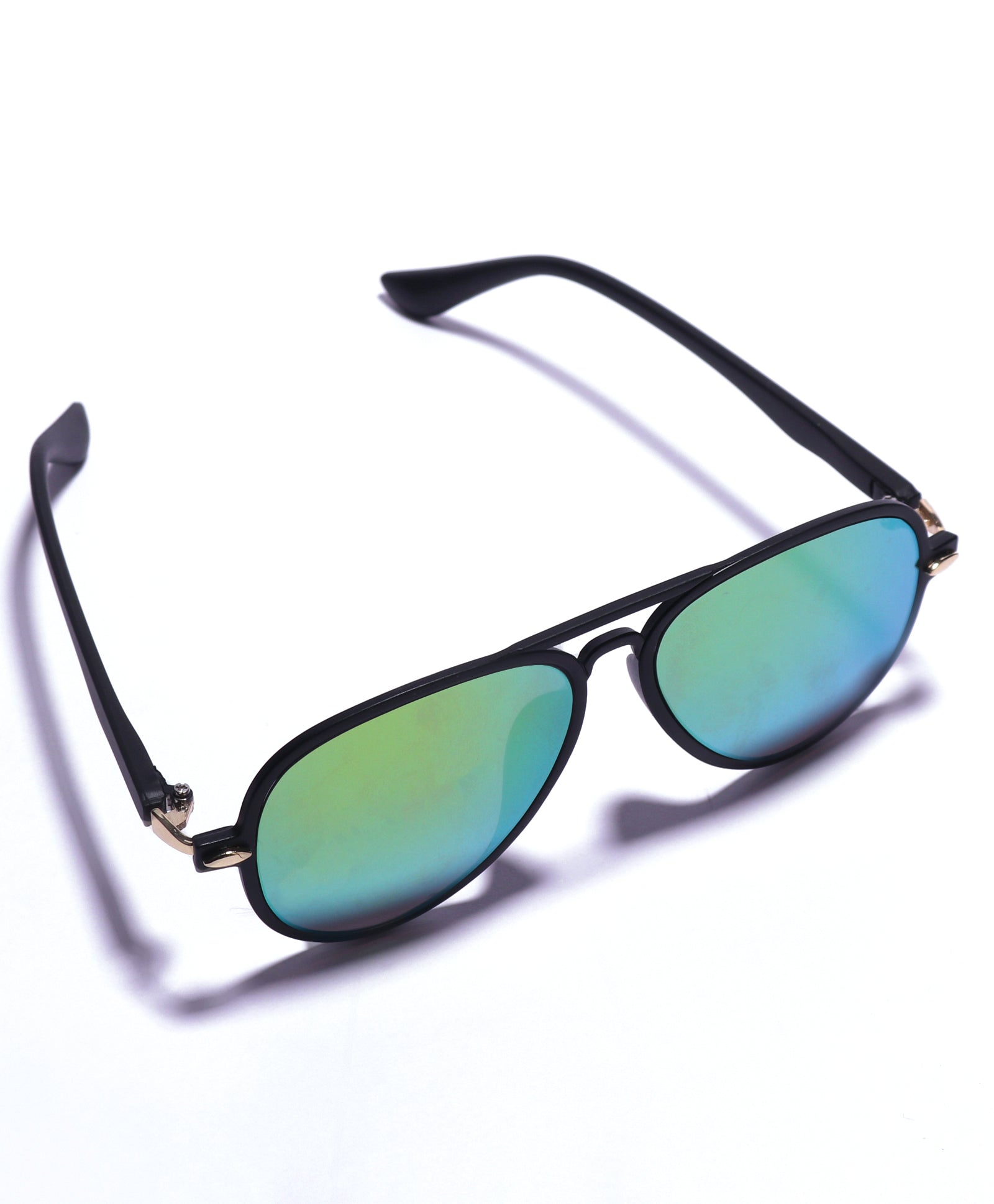 AVIATOR SHAPE MIRRORED SUNGLASSES - GREEN