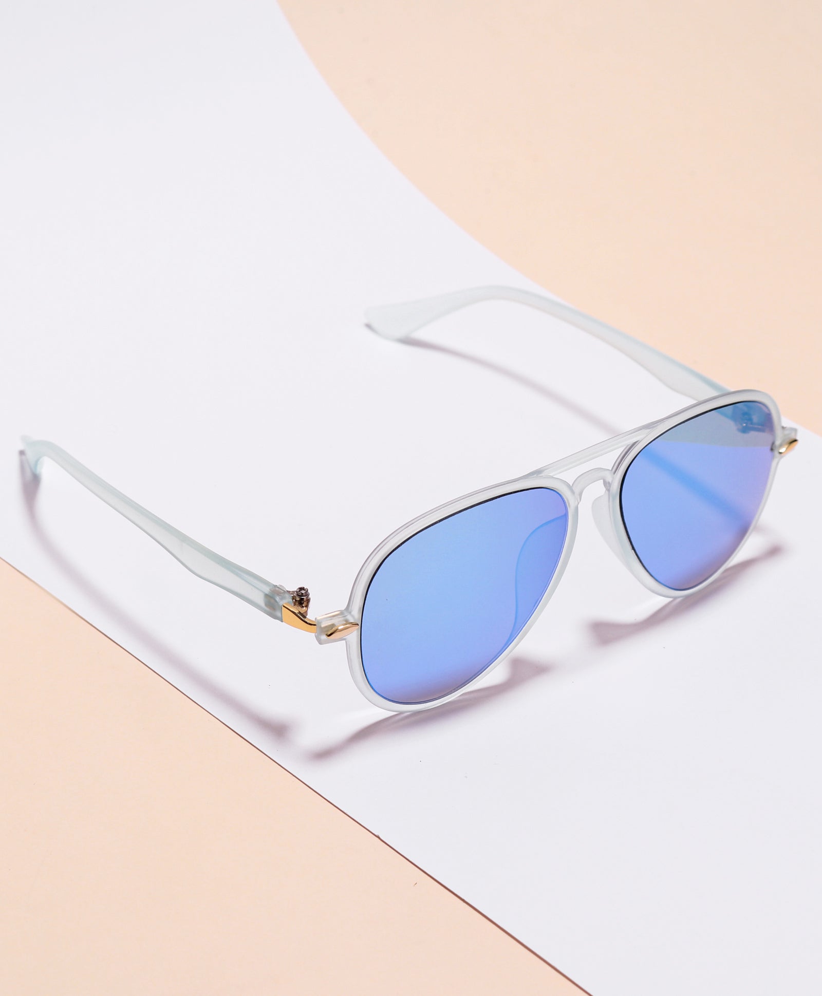 AVIATOR SHAPE MIRRORED SUNGLASSES - BLUE