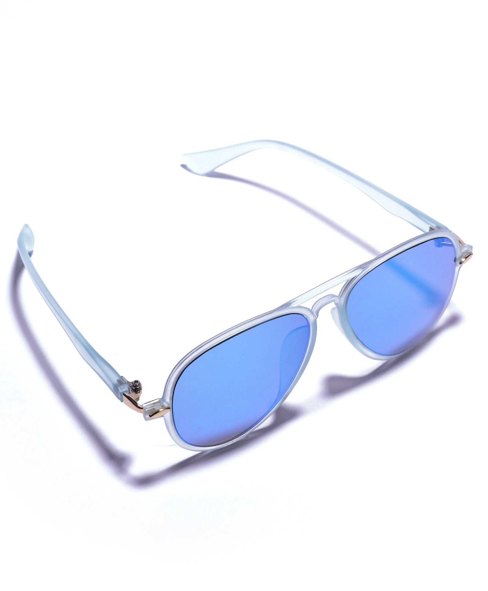 AVIATOR SHAPE MIRRORED SUNGLASSES - BLUE