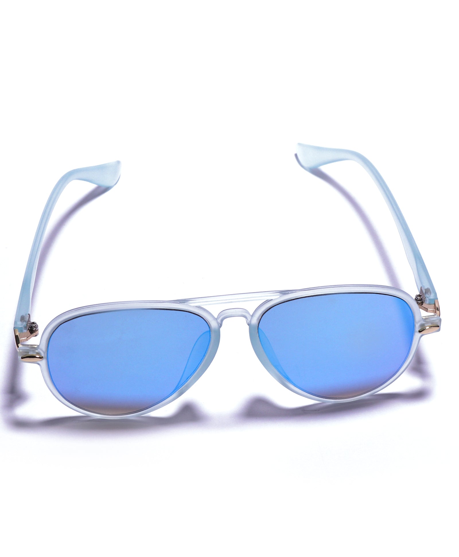 AVIATOR SHAPE MIRRORED SUNGLASSES - BLUE