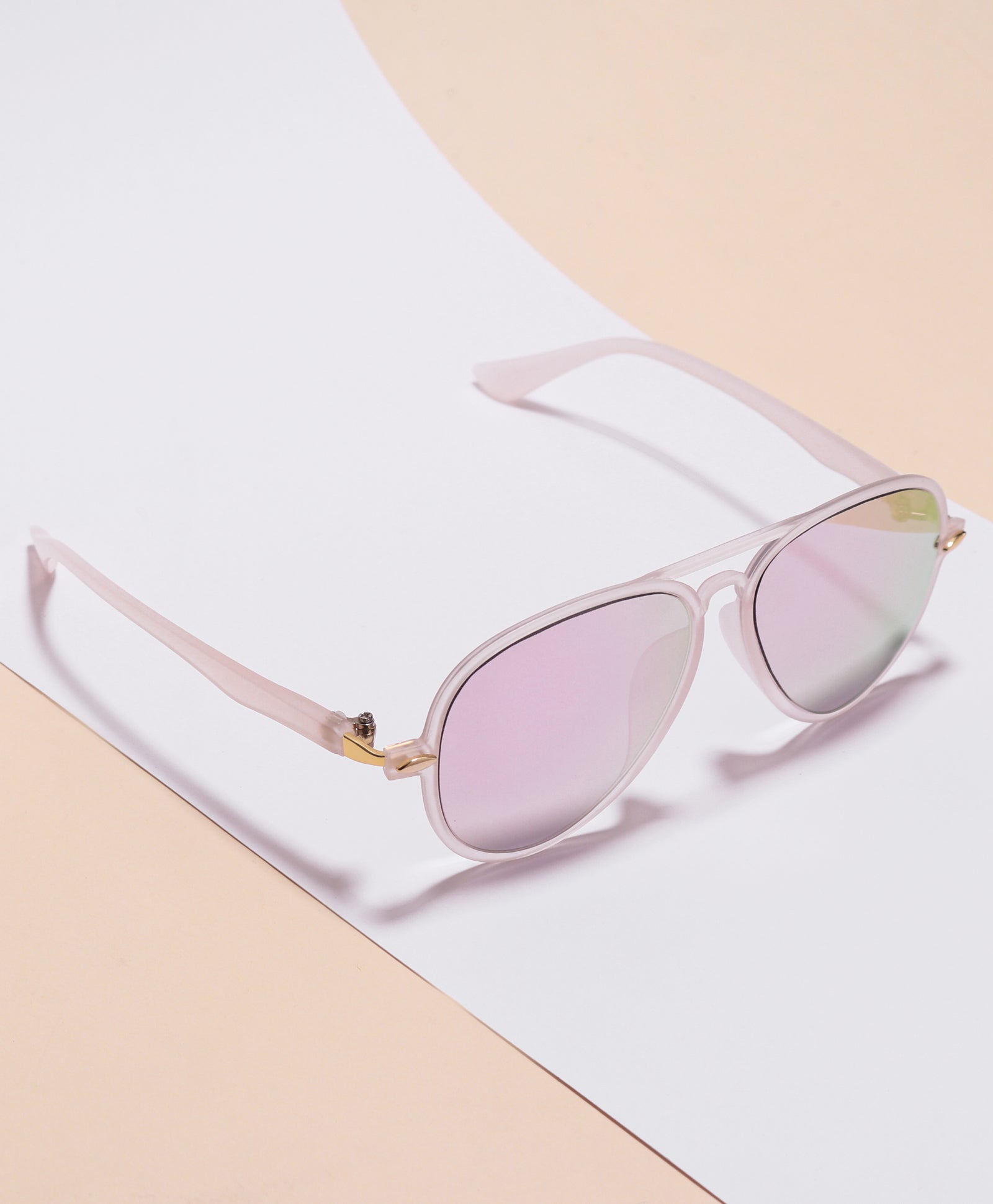 AVIATOR SHAPE MIRRORED SUNGLASSES - PINK