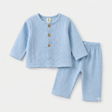 SOLID TEXTURED DOUBLE LAYER MUSLIN NIGHTSUIT - LIGHT BLUE