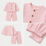 SOLID TEXTURED DOUBLE LAYER MUSLIN NIGHTSUIT - LIGHT PINK