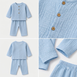 SOLID TEXTURED DOUBLE LAYER MUSLIN NIGHTSUIT - LIGHT BLUE