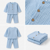 SOLID TEXTURED DOUBLE LAYER MUSLIN NIGHTSUIT - LIGHT BLUE