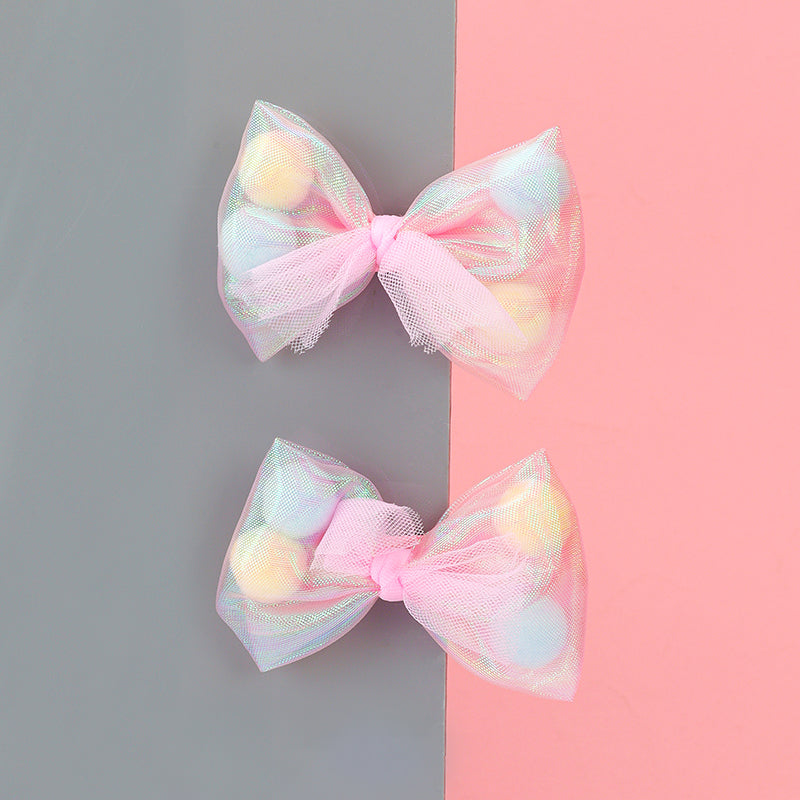 BOW WITH POM POM HAIR PINS