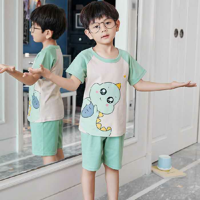 PEEKY DINO T-SHIRT & SHORTS - GREEN