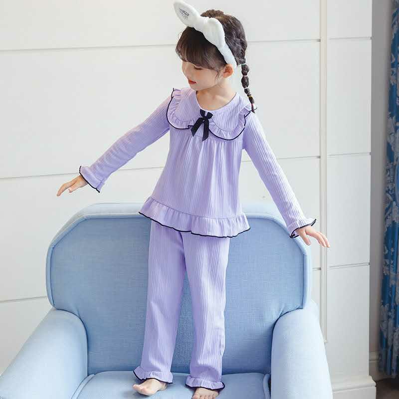 FRILL COLLAR FULL SLEEVES NIGHT SUIT - PURPLE