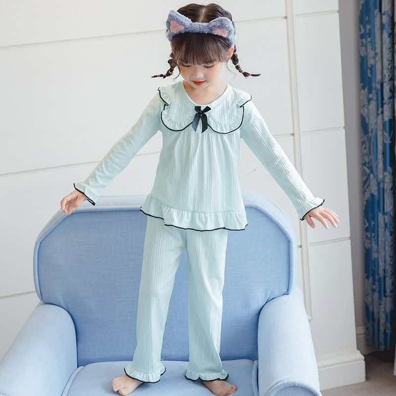 FRILL COLLAR FULL SLEEVES NIGHT SUIT - BLUE