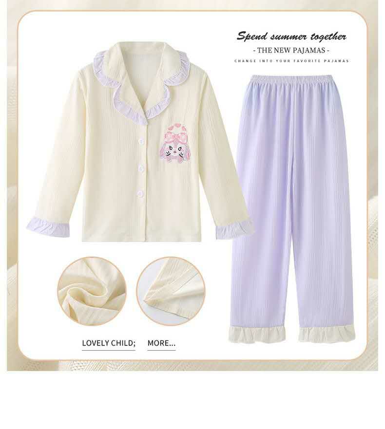 SOLID COLLAR FRILL FULL SLEEVES NIGHT SUIT - PURPLE