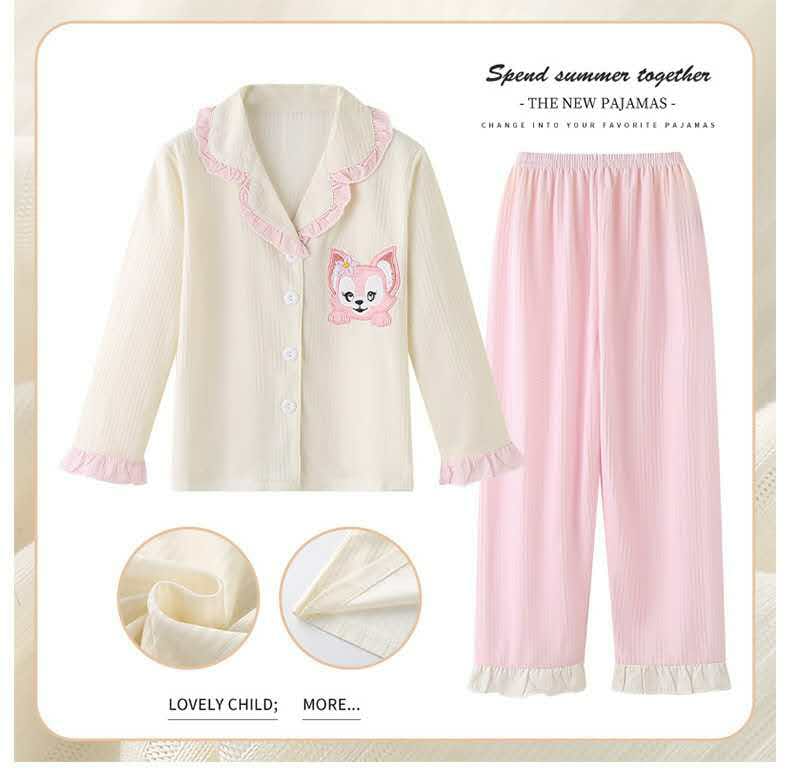 SOLID COLLAR FRILL FULL SLEEVES NIGHT SUIT - PINK