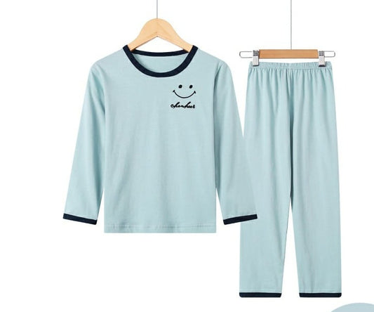 SMILEY SOLID COLOUR FULL SLEEVES NIGHT SUIT - BLUE